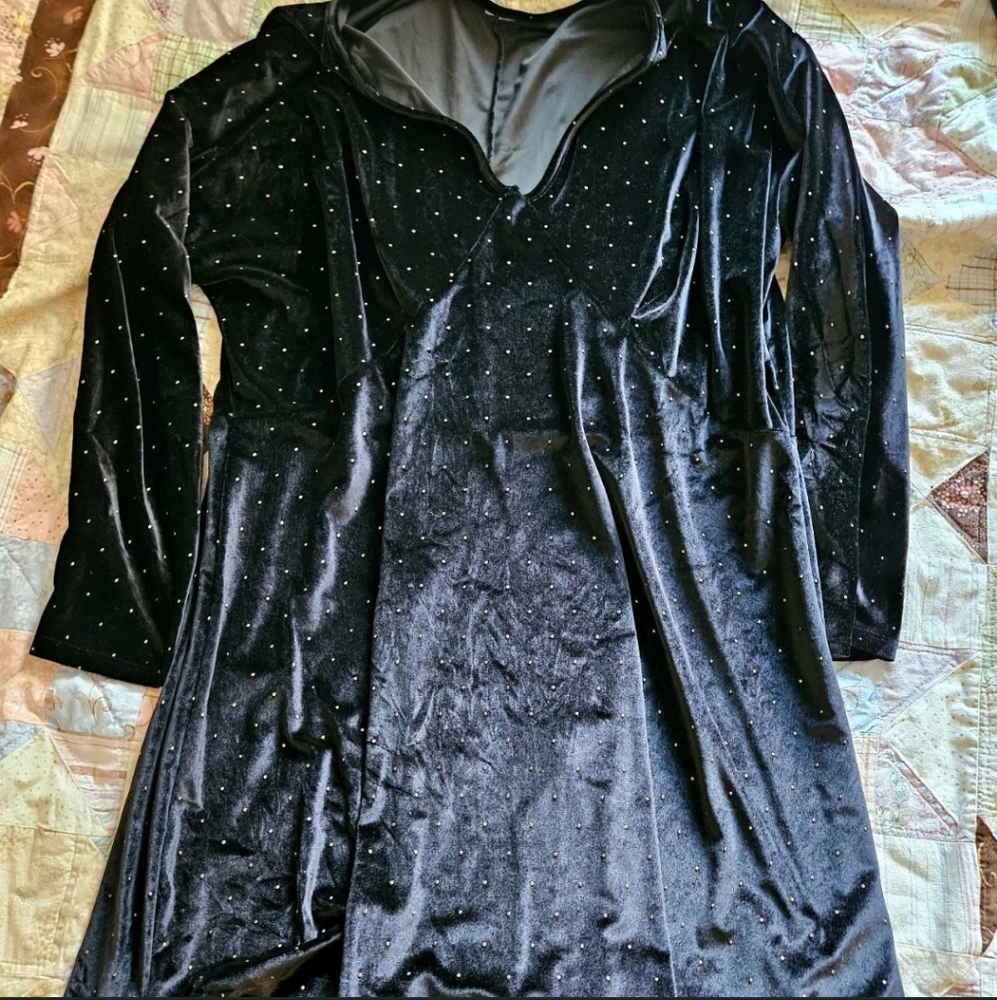 Black Velvet Dress w/ Gold Beads